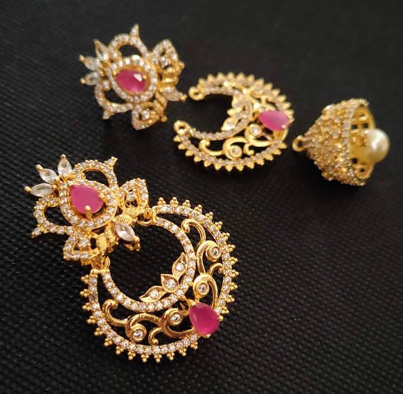 AD Rubies Designer 4 in 1 earrings  Grab2Buy Mokshi Collections Grab2Buy