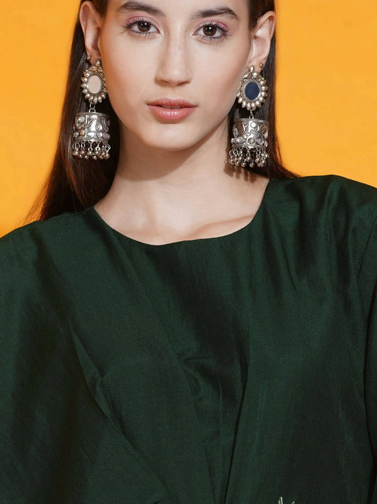 Women Republic Green Fusion Style Kurta With Hand Embellishment And Pants - Grab2buy
