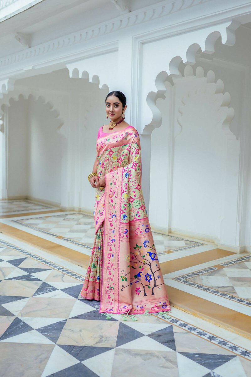 Aastha Fashion Sea Green Woven Paithani Silk Saree with Blouse - Grab2buy