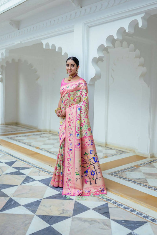 Aastha Fashion Sea Green Woven Paithani Silk Saree with Blouse - Grab2buy