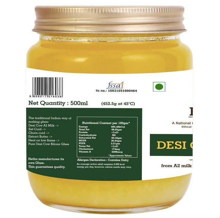 Hetha Desi Cow A2 cultured Bilona Ghee / A2 Ghee | Premium A2 Desi Ghee | Cultured Cow Pure Ghee 