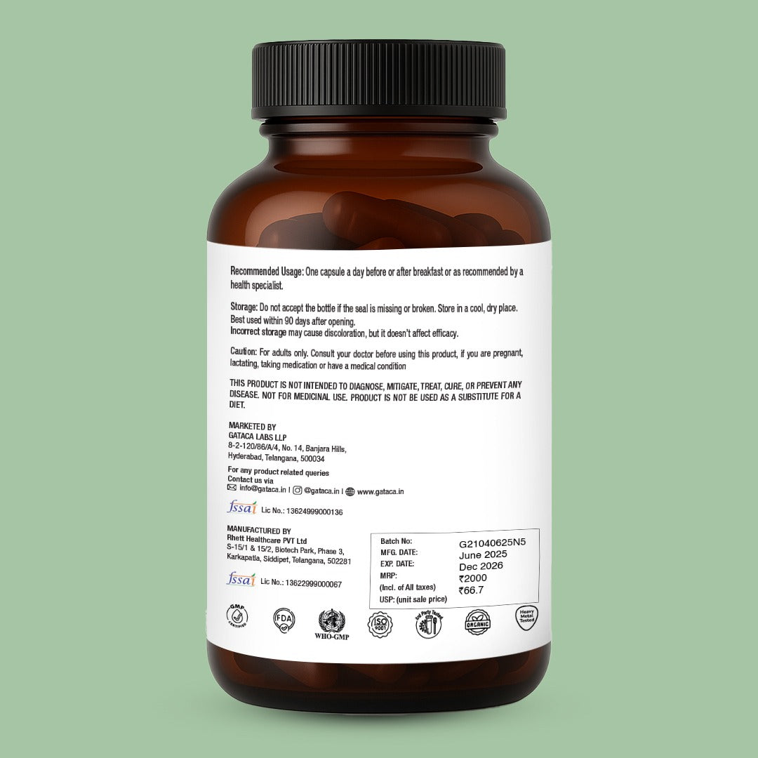 GATACA Pure β-NMN 500 mg Capsules with Nicotinamide Mononucleotide for More Energy, More Endurance, More Life 