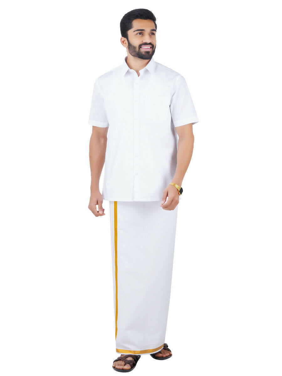 Ramraj Cotton Mens Half Sleeve Royal Cotton White Shirt 