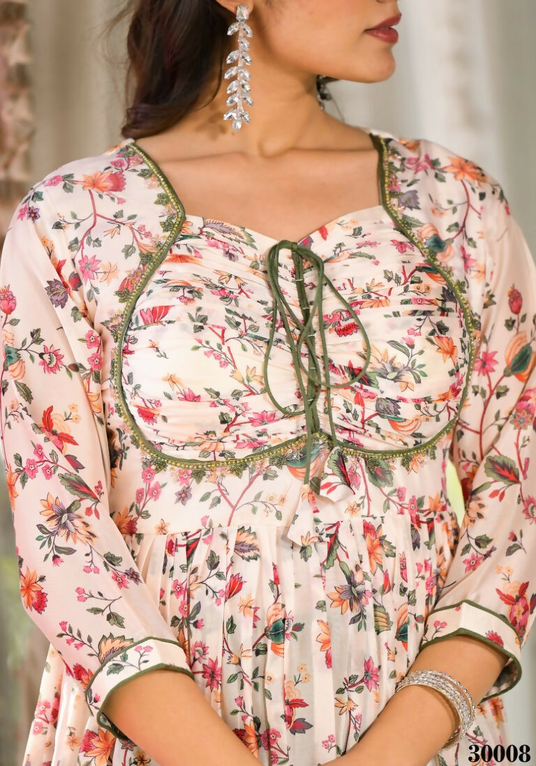 Designer Stylish Cream Slim Georgette Stitched Suit With Dupatta - Kiyara