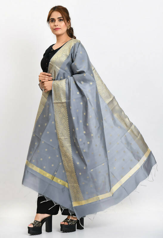 Mominos Fashion Moeza Women's Banarsi Silk Woven Design Grey Dupatta 