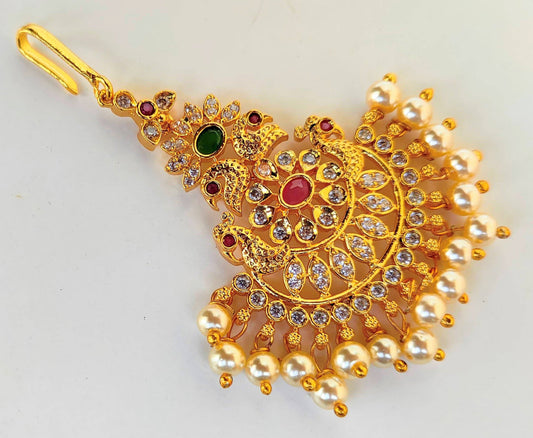 Multicolor AD Peacock Bridal Maang Tikka - Grab2buy