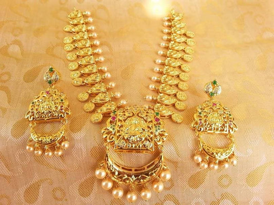 Gold Plated Multicolor Lakshmi Kasu Necklace Set