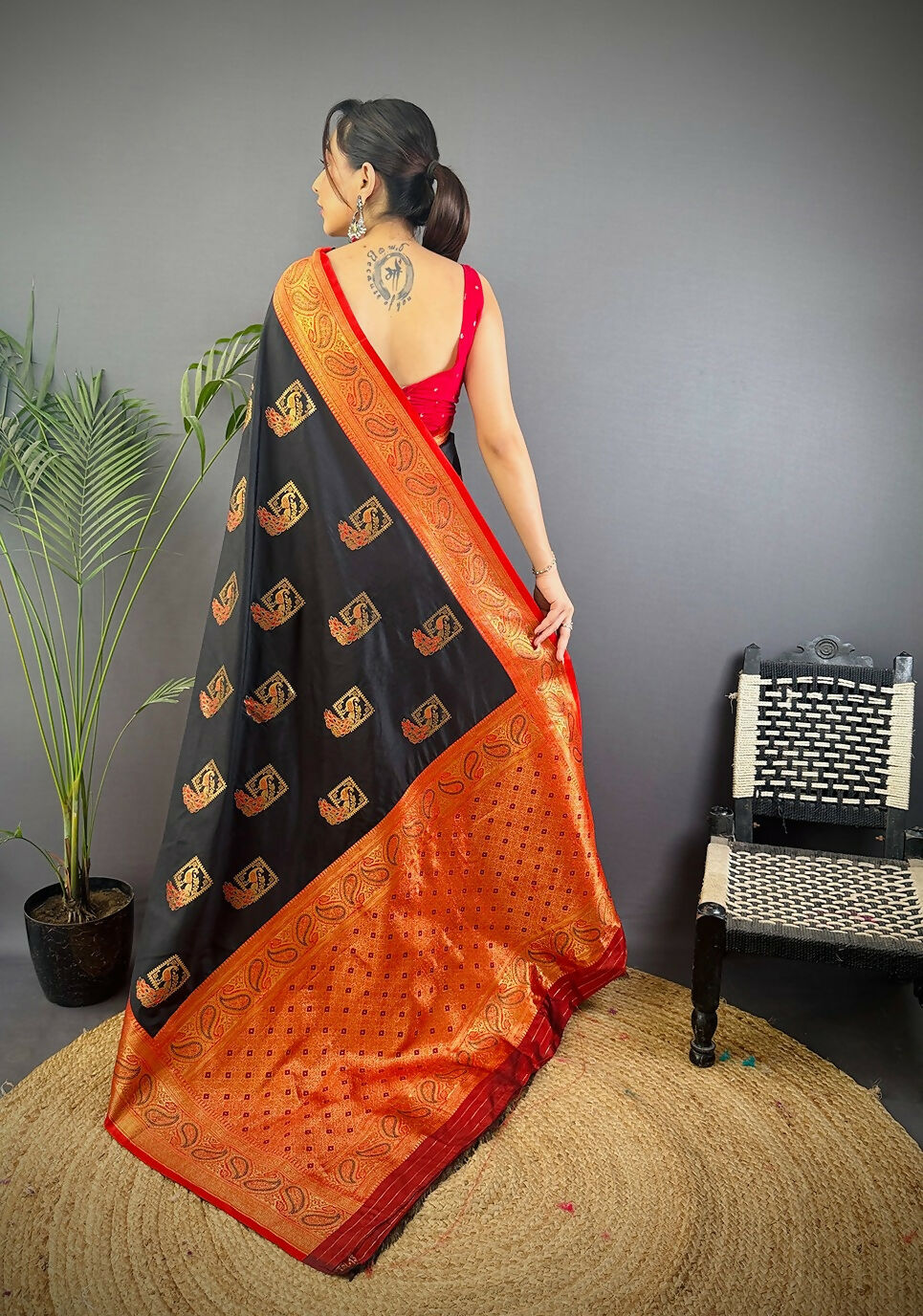 Joban Fashion Maroon Peacock Banarasi Silk Sarees | Swadesiicart