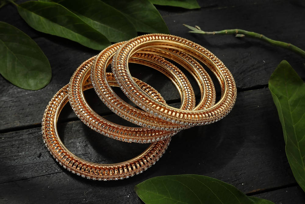 Mominos Fashion Kamal Johar White Stone Golden Bangles Set