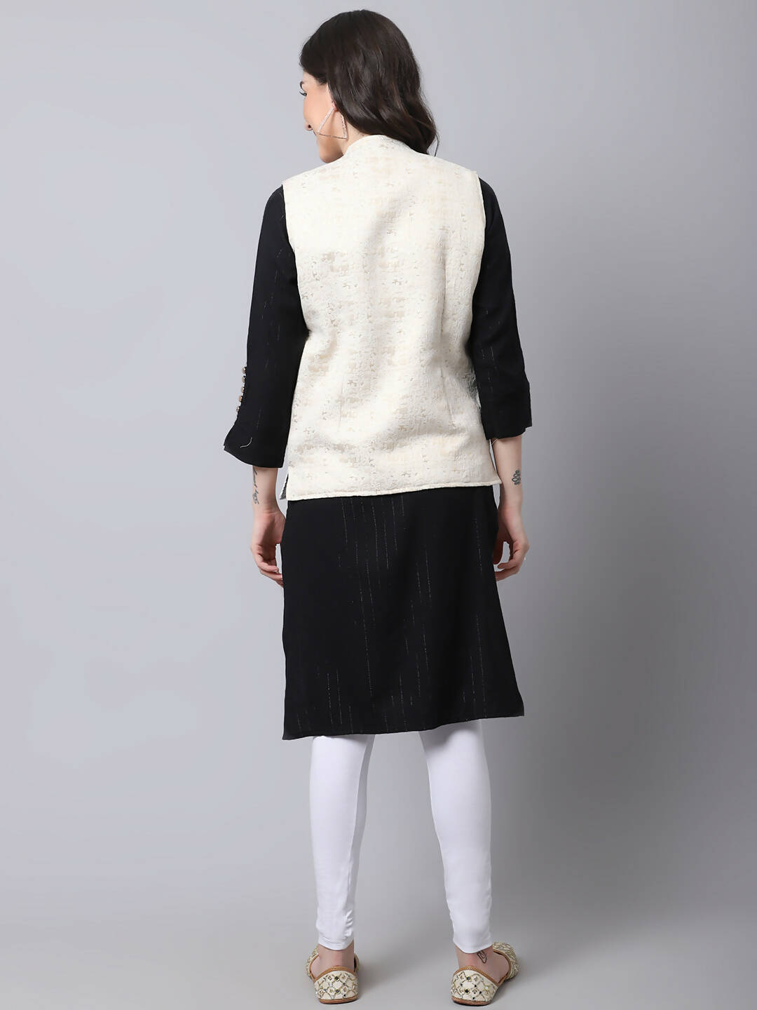 Even Apparels Cream 100% Viscose Rayon Open Front Gillet