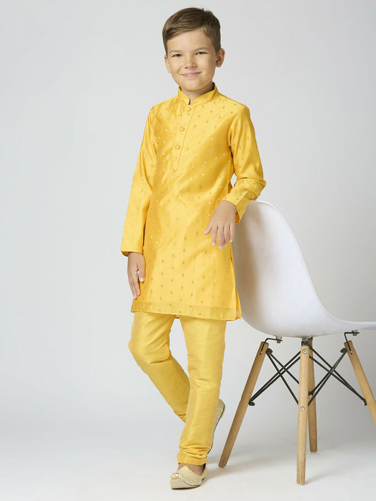 Joban Fashion Kids Island Full Sleeves Chanderi Kurta, Pyjama Set with Traditional Butta Work - Yellow