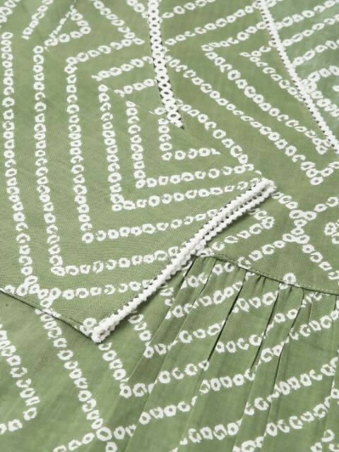 FIORRA Women's Green Cotton A-Line Kurta Set 
