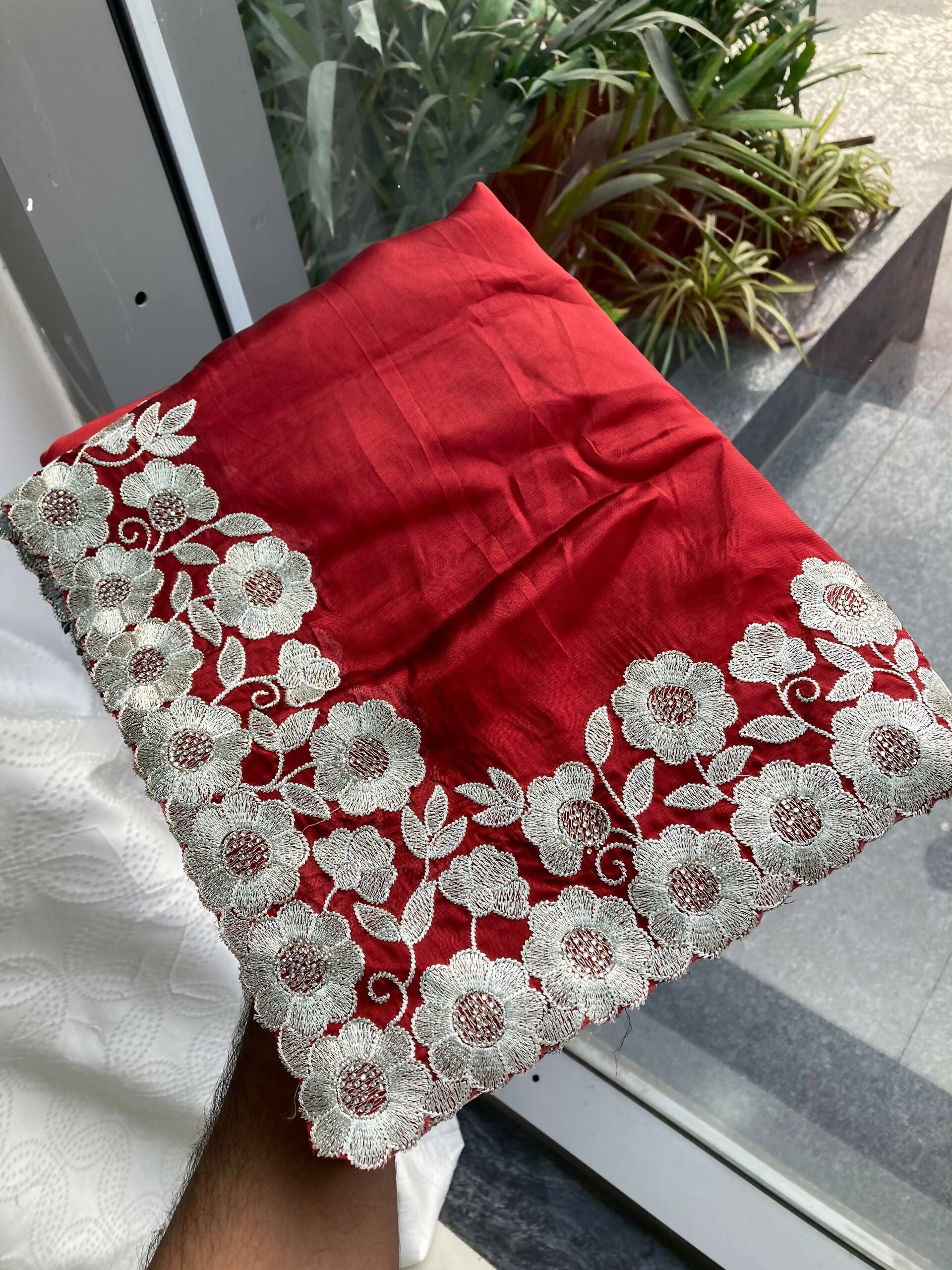 Teeya Creation New Trendy Stylish Party Wear Silk Saree-Red