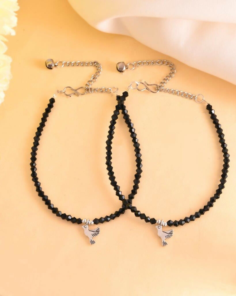 VOJ Set of 2 Bird Black Beads Anklet 
