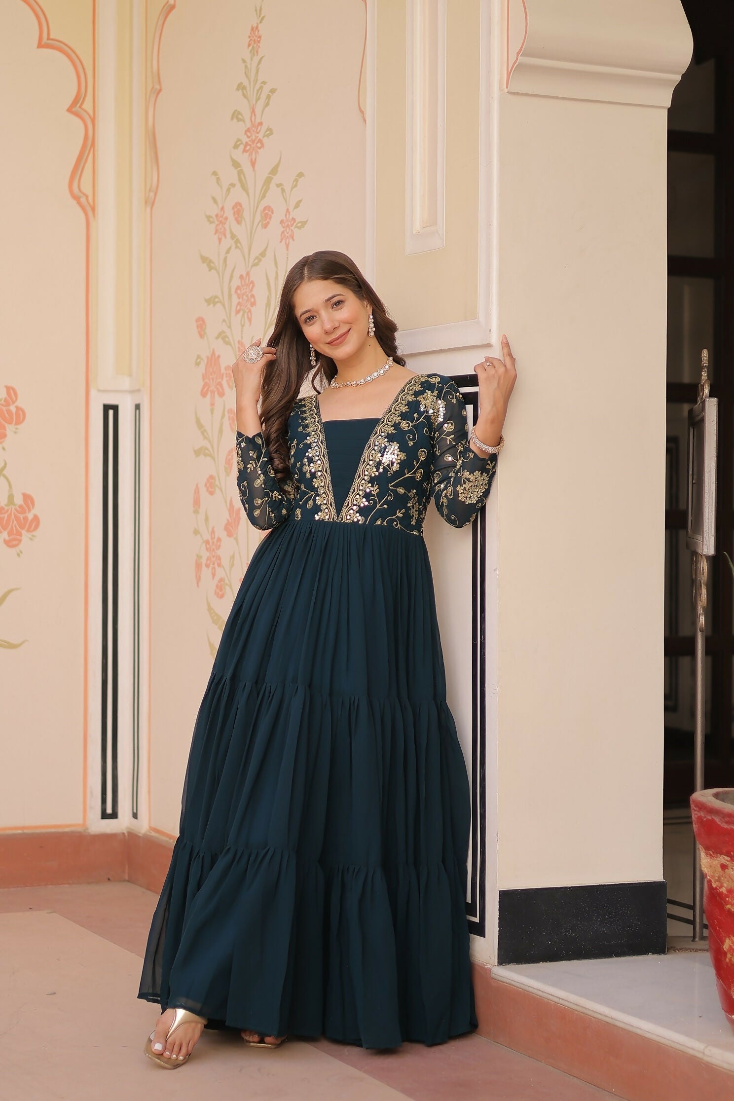 Joban Fashion Rama Georgette Sequence Embroidery Work Dress