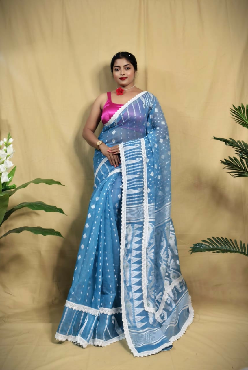 Exclusive Collection Beautiful Light Blue Jaal Jamdani Grab2Buy 