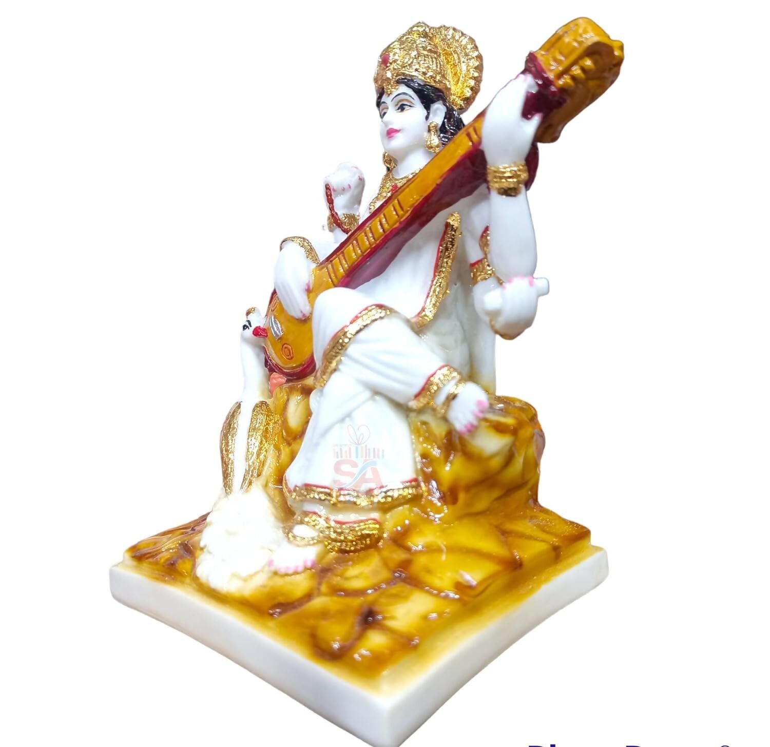S A Gifts Marble Gold Foil Saraswati Idol - Grab2buy