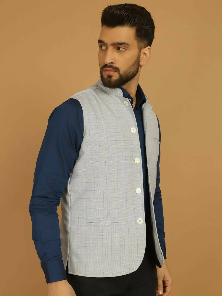 Even Apparels Nehru Jacket With Welt Pockets - Blue 