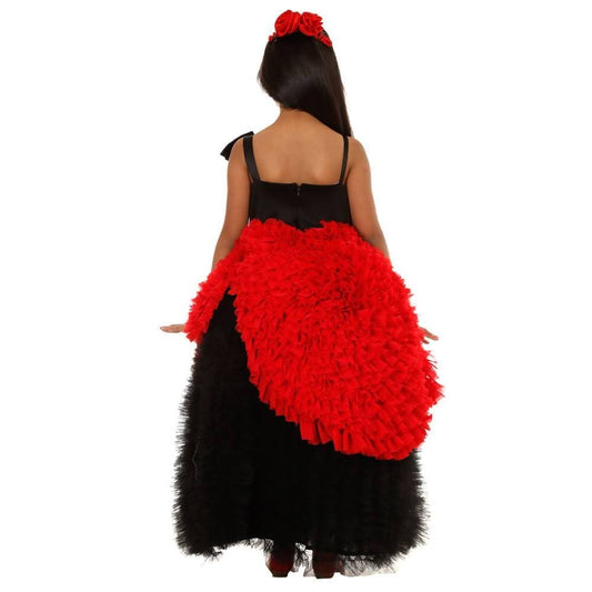 Asmaani Baby Girl's Red & Black Colour Satin A-Line Maxi Full Length Dress (AS-DRESS_22072) - Grab2buy