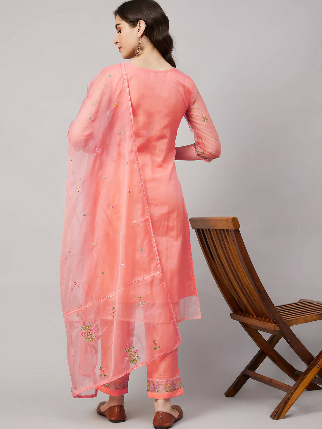 Peach Organza Embroidered Kurta with Bottom & Dupatta - Salimar