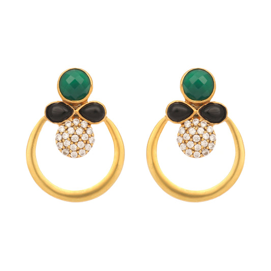 Nuyug 22K Gold Plated Cubic Zirconia Studded Contemporary Stone Earrings | Swadesiicart