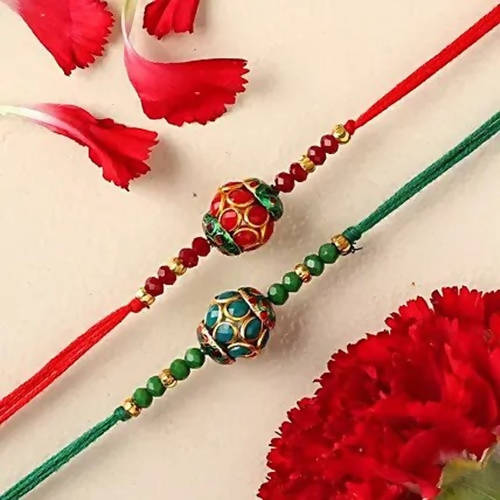 Premium Beads Ethnic Rakhi Set & Kaju Rolls Box