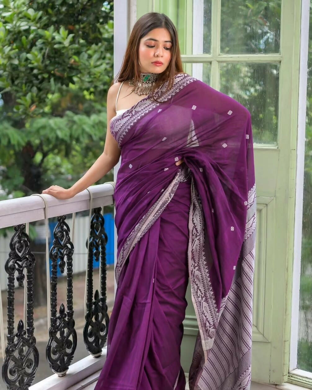 Exclusive Collection Purple Most Trending Beautiful Pure Cotton Handloom Grab2Buy 