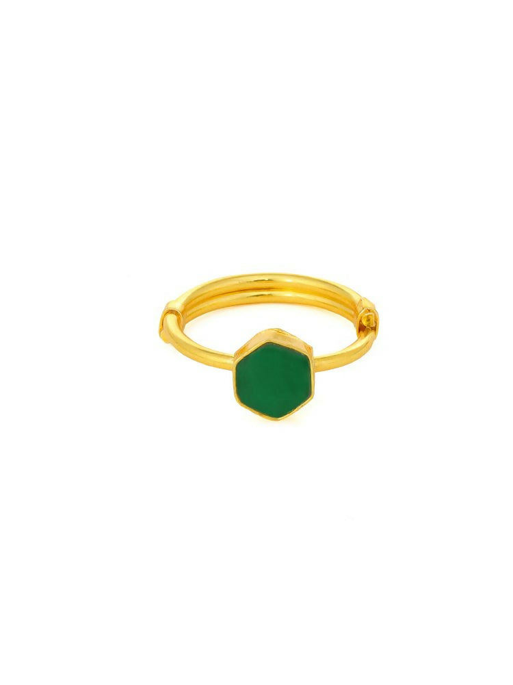 Natural Stone Green Hexagon Ring - Ruby Raang | Swadesiicart