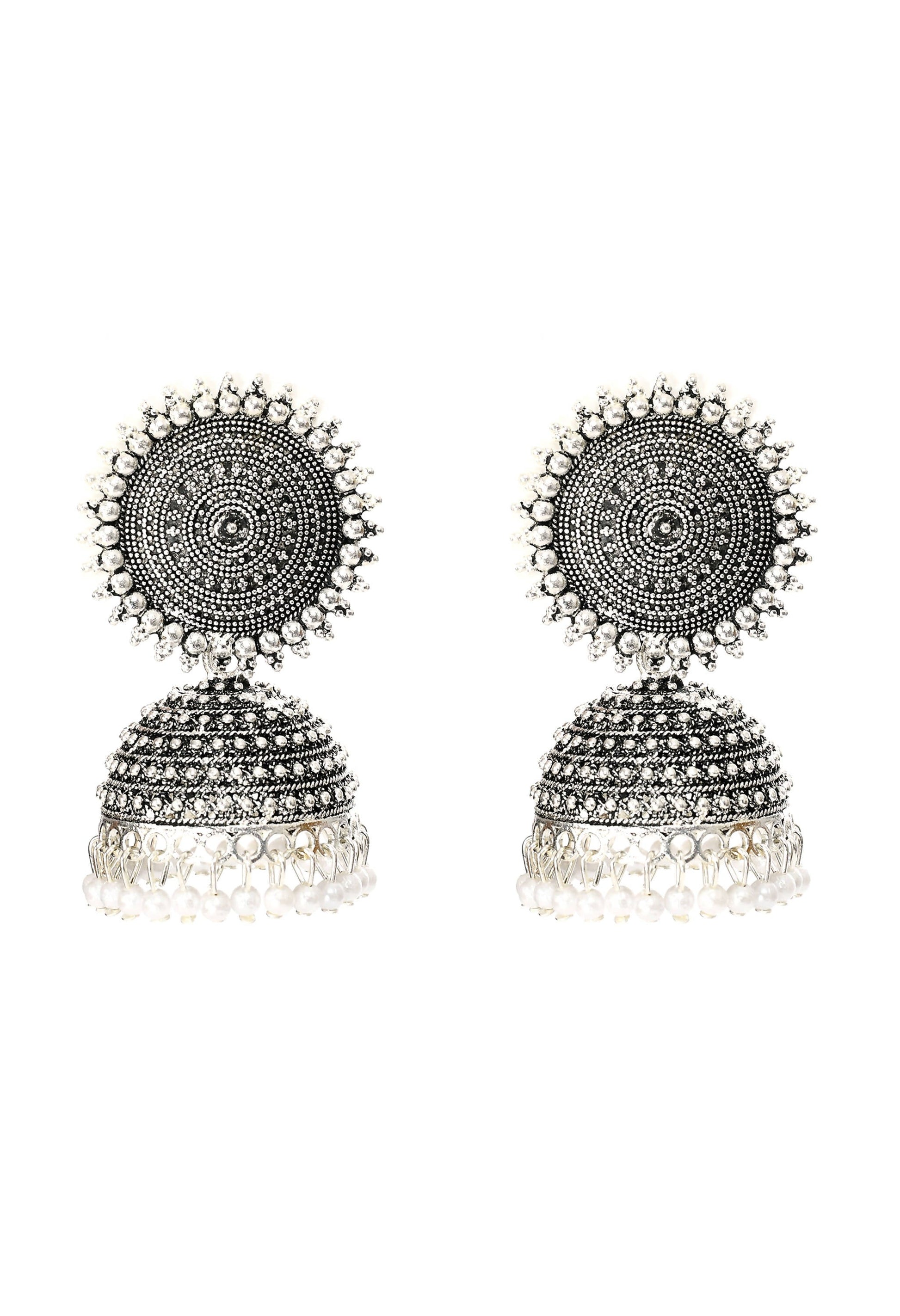 Mominos Fashion Johar Kamal Silver Color Jhumkas With White Pearls Earrings - Grab2buy