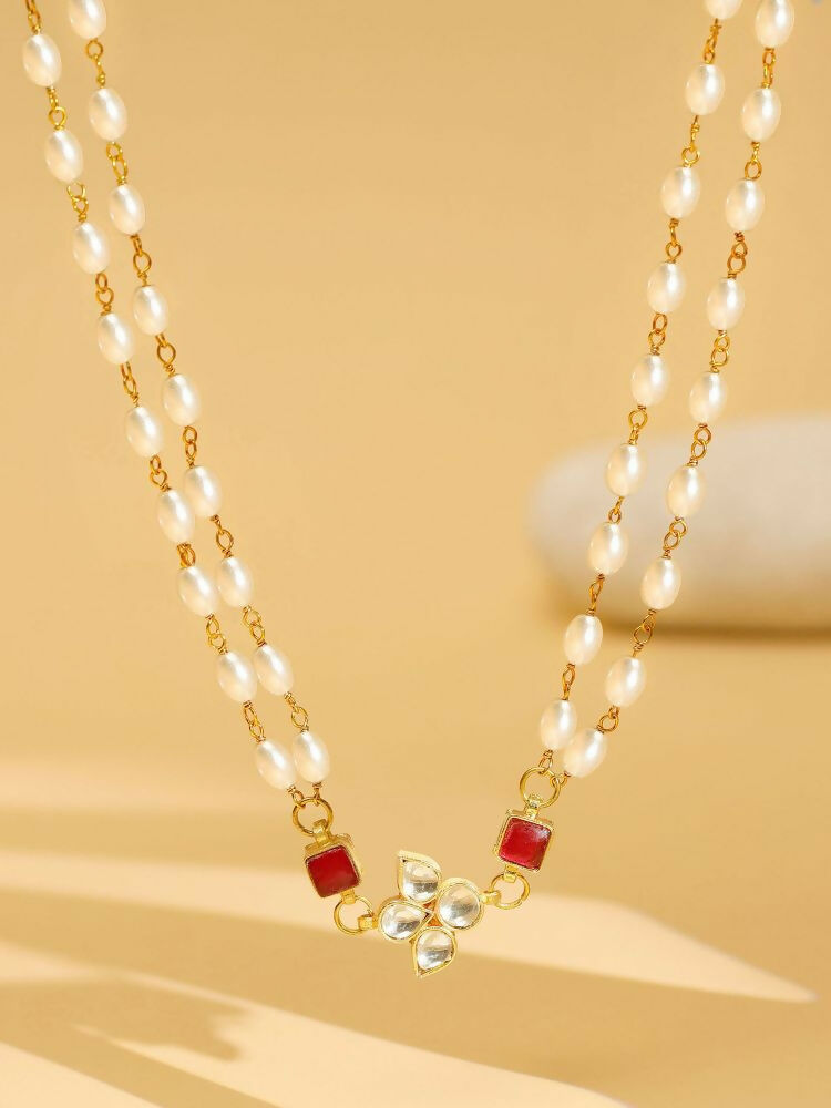 White and Red Beaded Gold Plated Flower Kundan Necklace - Ruby Raang  Grab2Buy Ruby Raang Grab2Buy