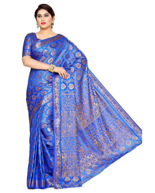 Mimosa Women's Blue Art Silk Kanjivaram Saree