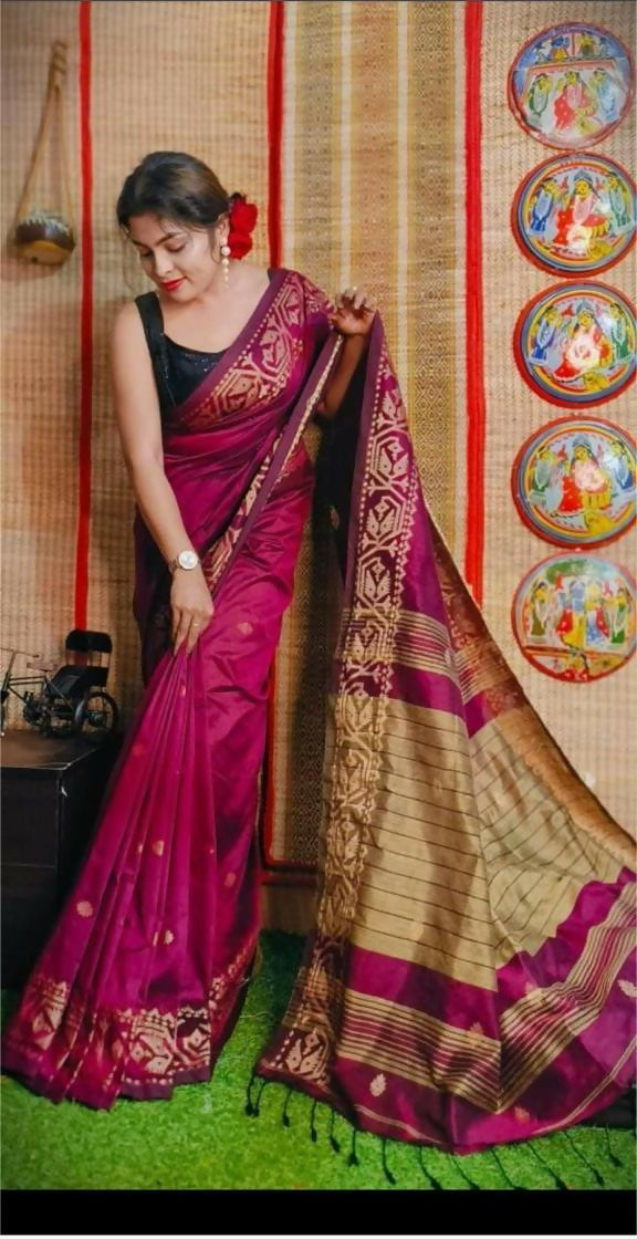 Exclusive Collection Beautiful Magenta Pure Cotton Woven Handloom Grab2Buy With Running Blouse Piece 