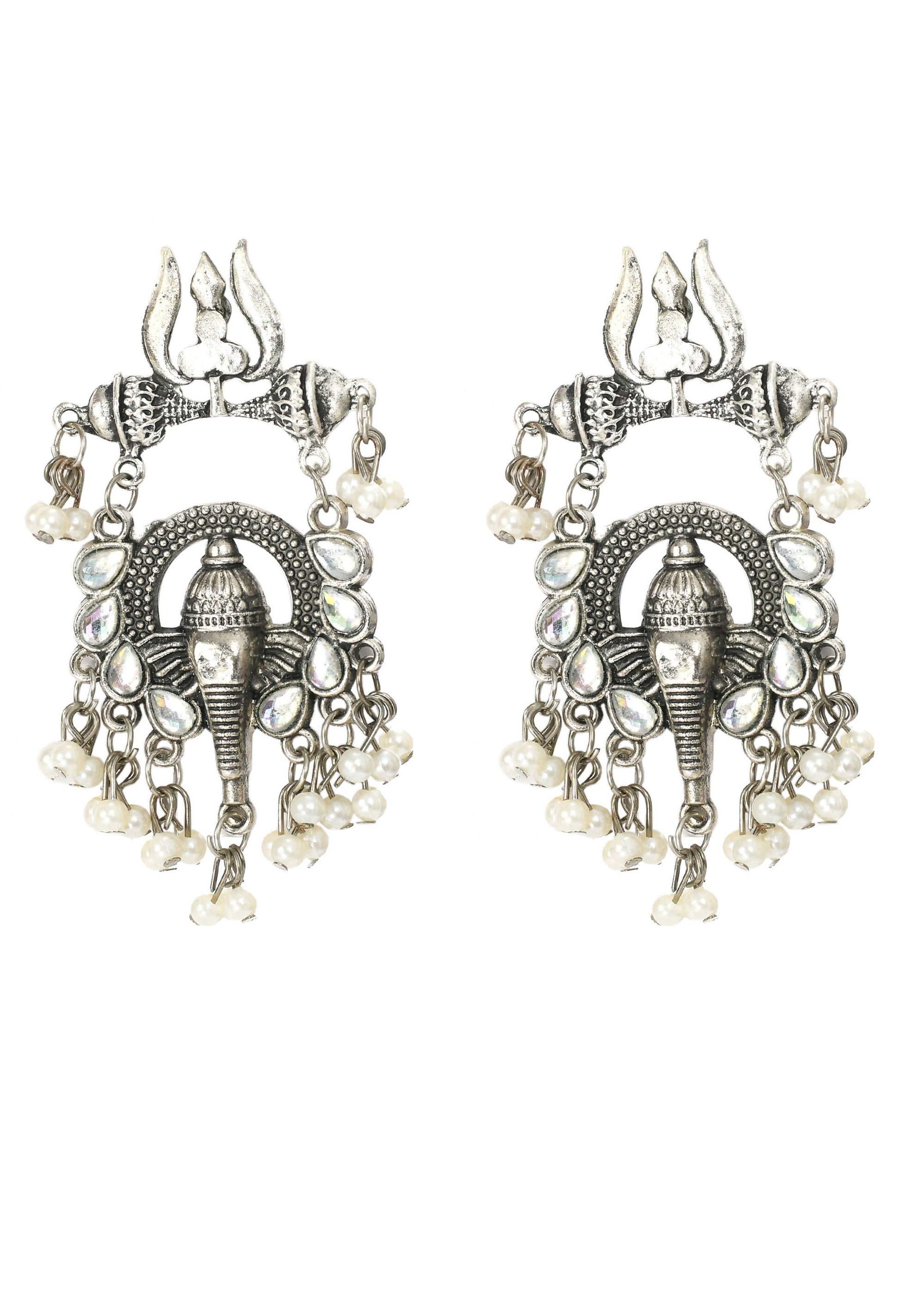 Mominos Fashion Johar Kamal Ganesh Design Silver Color Earrings 