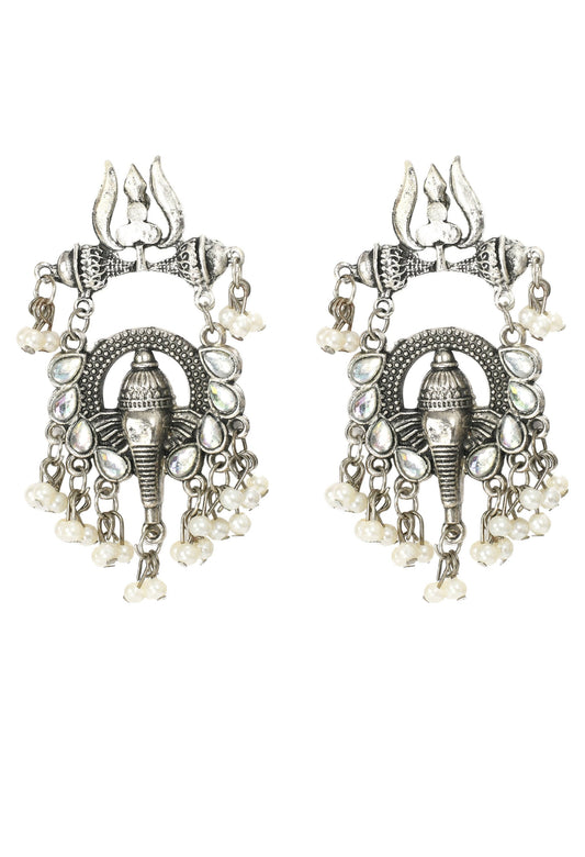 Mominos Fashion Johar Kamal Ganesh Design Silver Color Earrings 