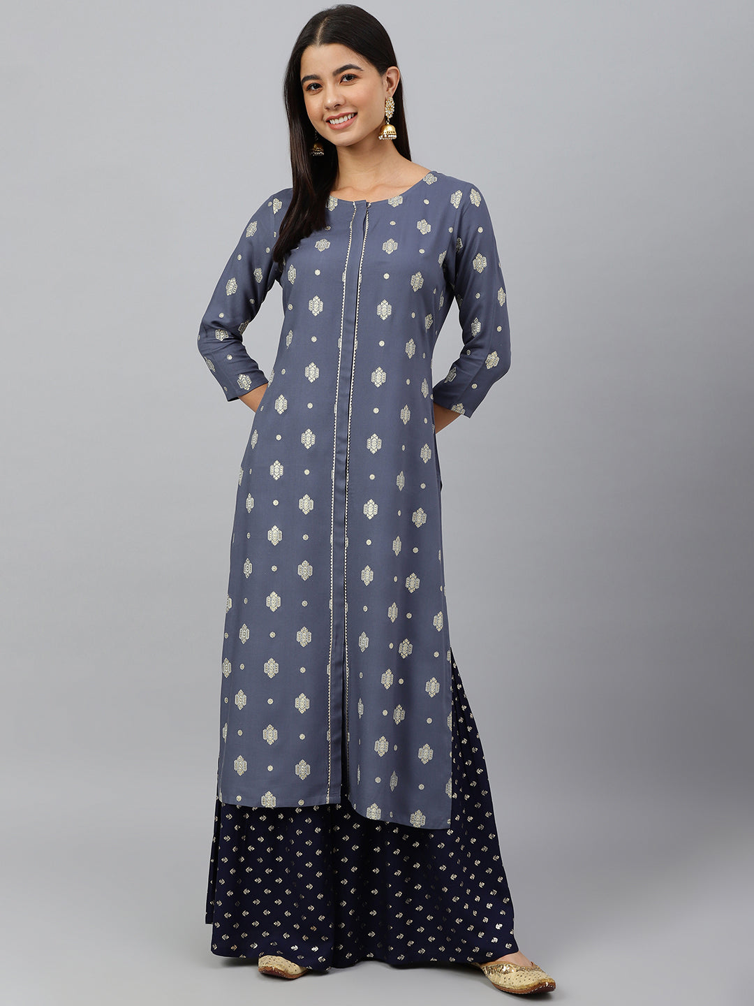 Janasya Women's Grey Rayon Ethnic motifs Festive Straight Kurta 