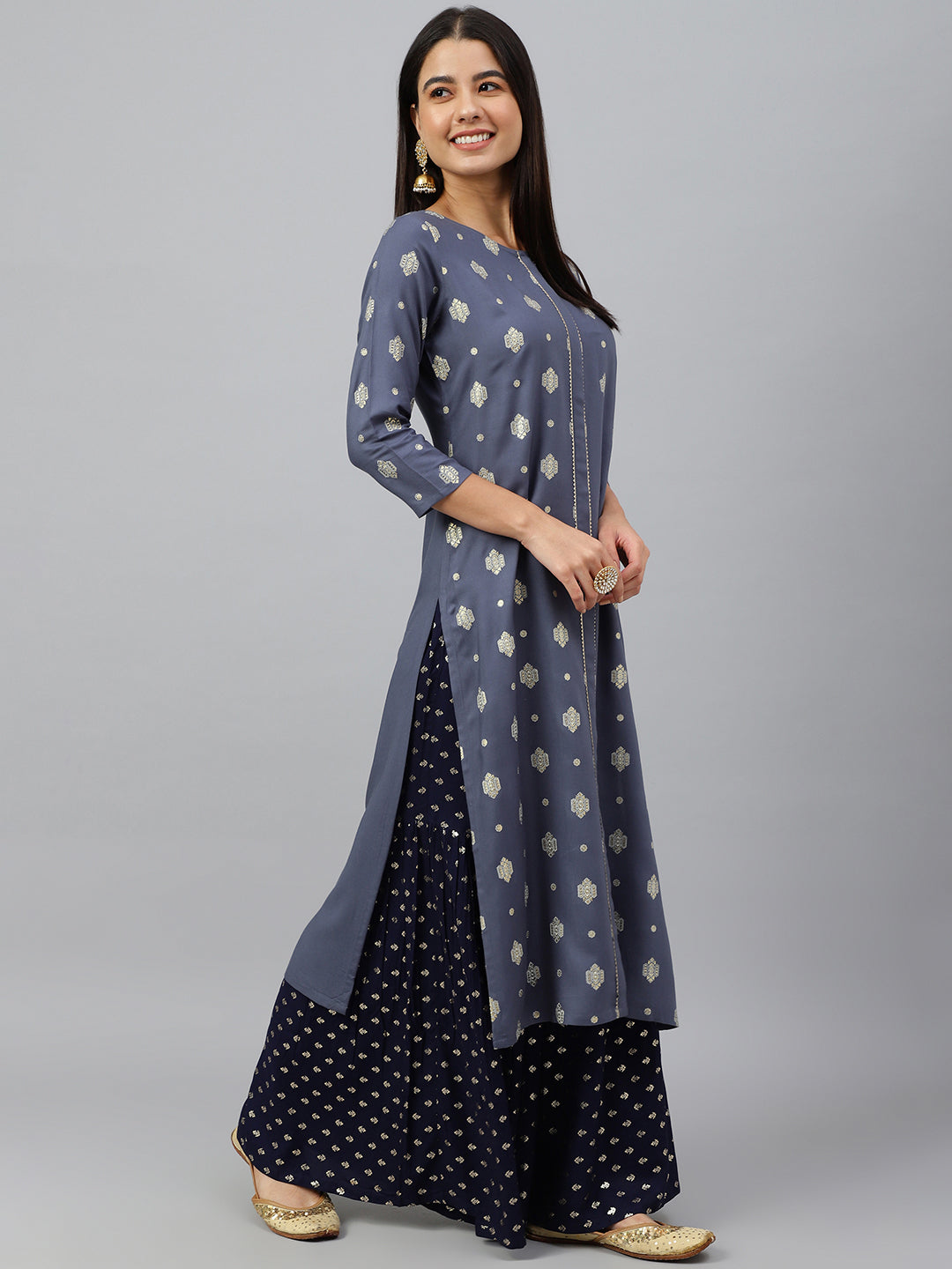 Janasya Women's Grey Rayon Ethnic motifs Festive Straight Kurta 