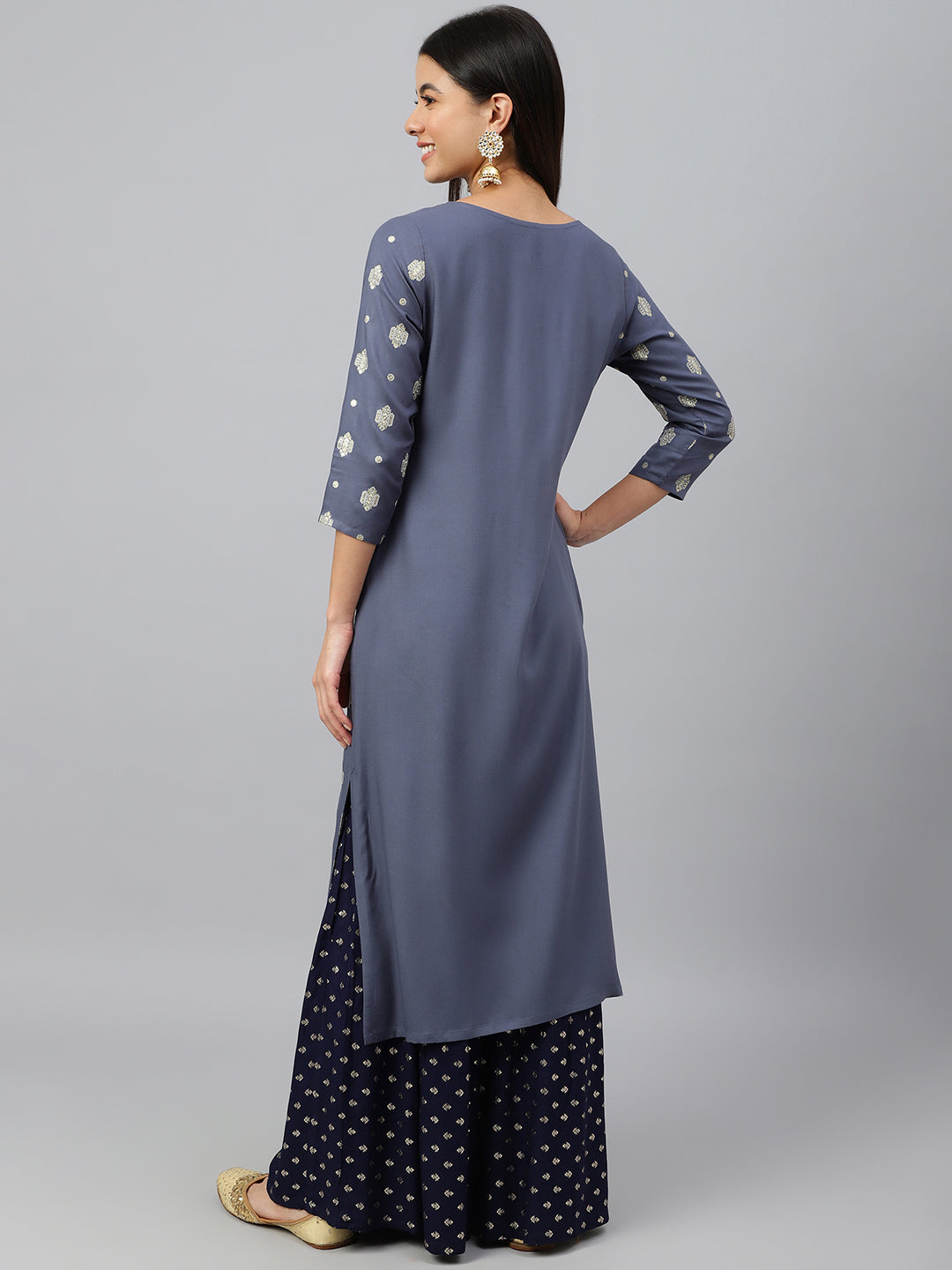 Janasya Women's Grey Rayon Ethnic motifs Festive Straight Kurta 