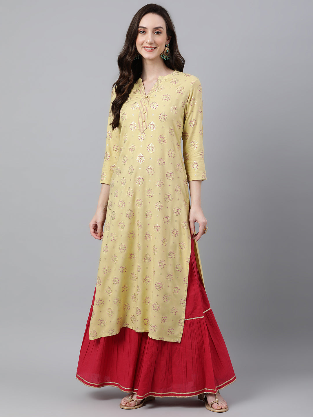 Janasya Women's Yellow Rayon Ethnic motifs Festive Straight Kurta 