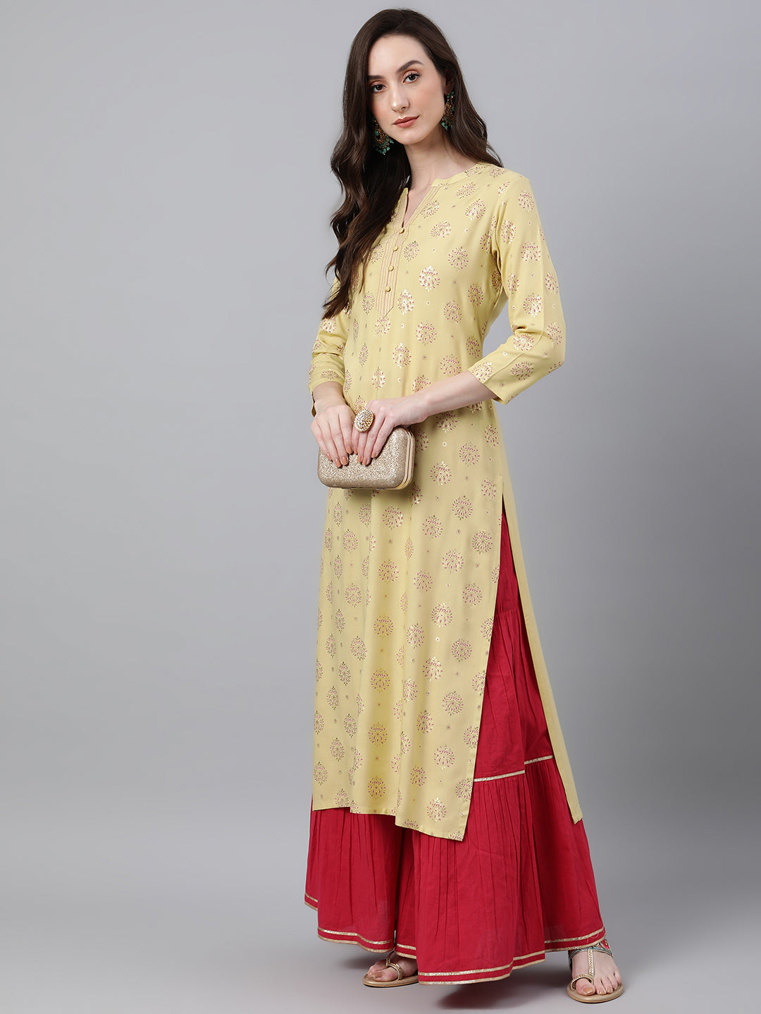 Janasya Women's Yellow Rayon Ethnic motifs Festive Straight Kurta 
