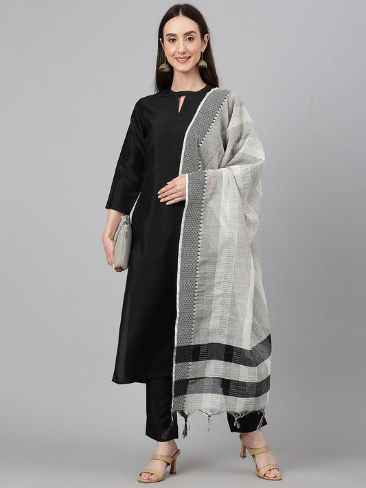 Janasya Women's Black Crepe Silk Solid Straight Festival Kurta Set 