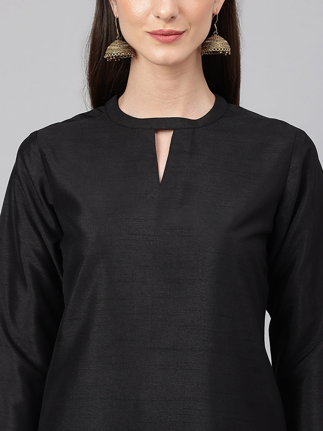 Janasya Women's Black Crepe Silk Solid Straight Festival Kurta Set 
