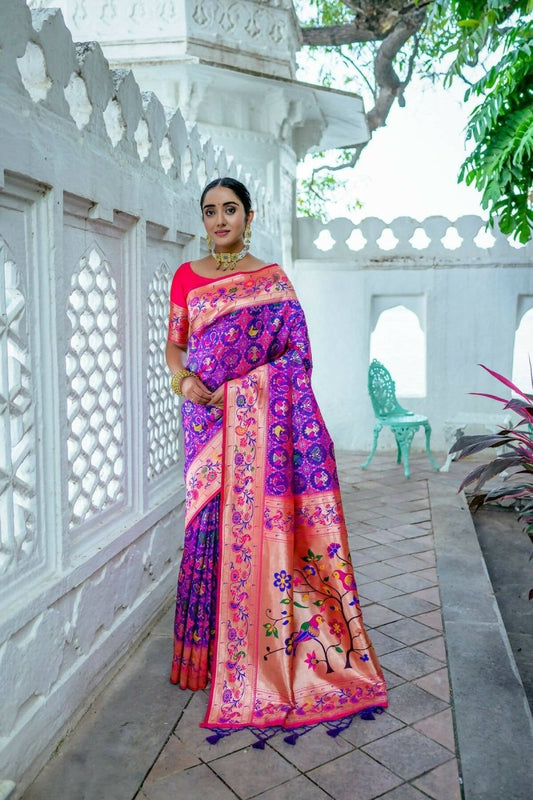 Aastha Fashion Purple Woven Paithani Silk Saree with Blouse - Grab2buy