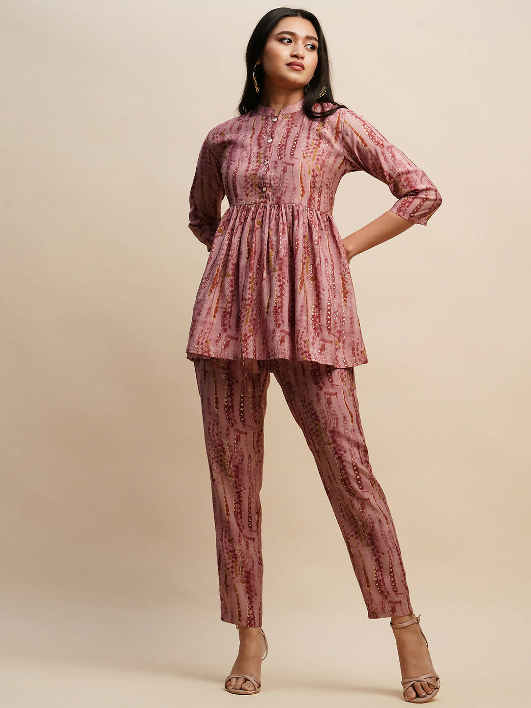 Pink Poly Cotton Tie and dye Printed Top with Matching Trouser - Shivani