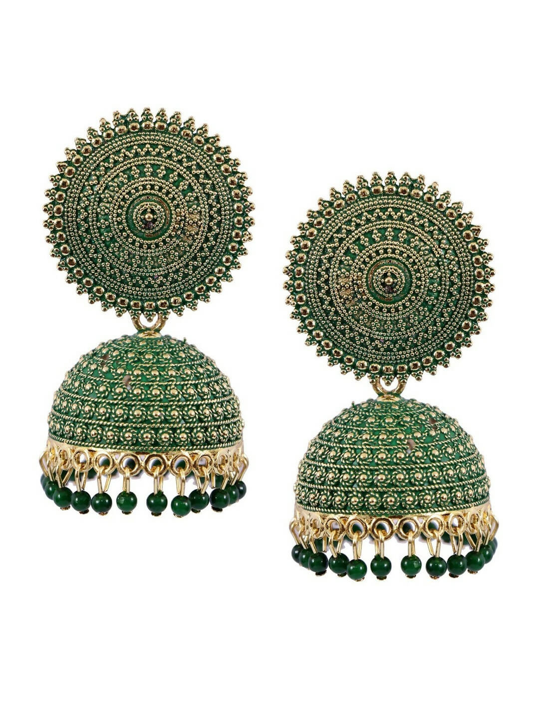 Mominos Fashion Joharkamal Gold-Plated Meenakari Jhumkas For Women & Girls (Green) - Grab2buy