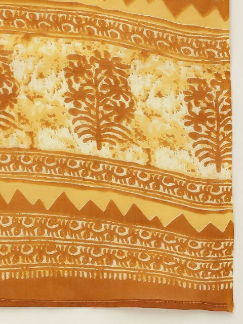 FIORRA Women's Yellow Cotton Straight Kurta Pant With Dupatta 