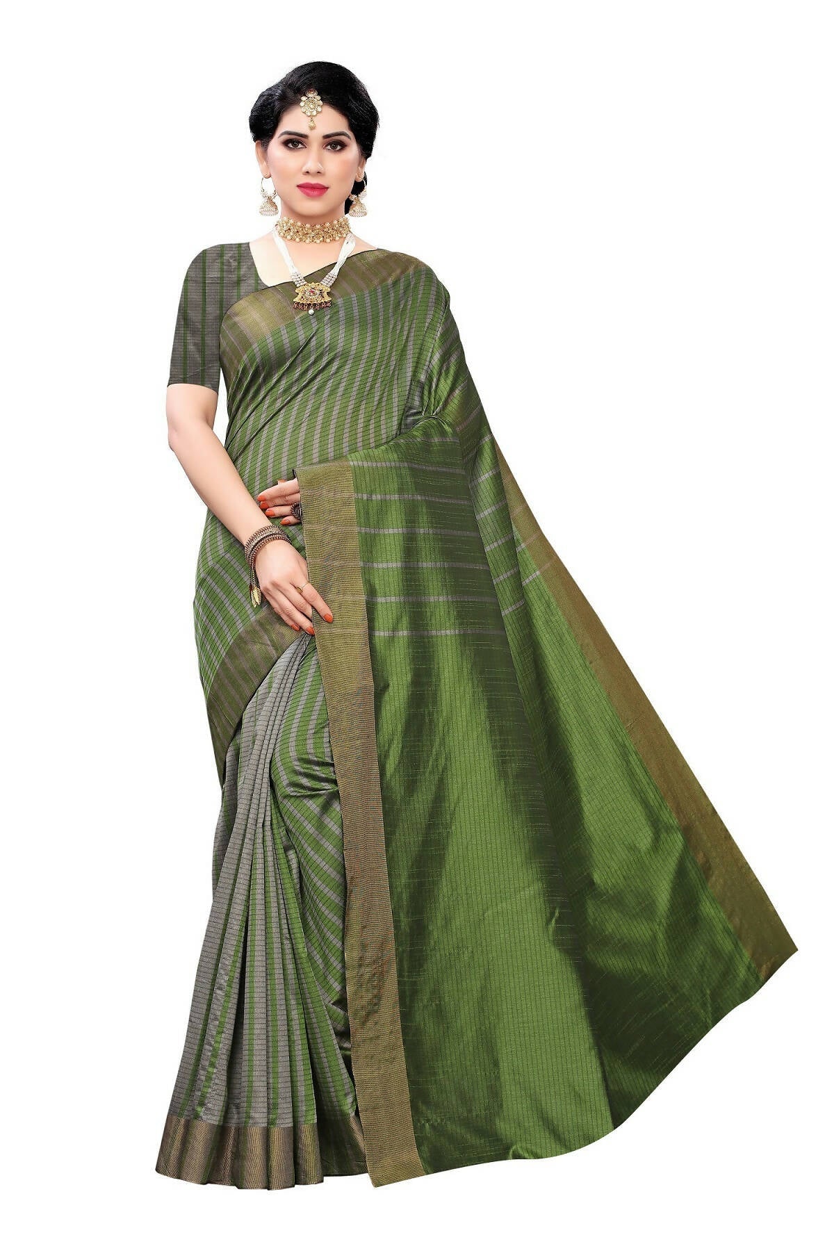 Vamika Paithani Green Cotton Silk Weaving Grab2Buy (Paithani Green) 