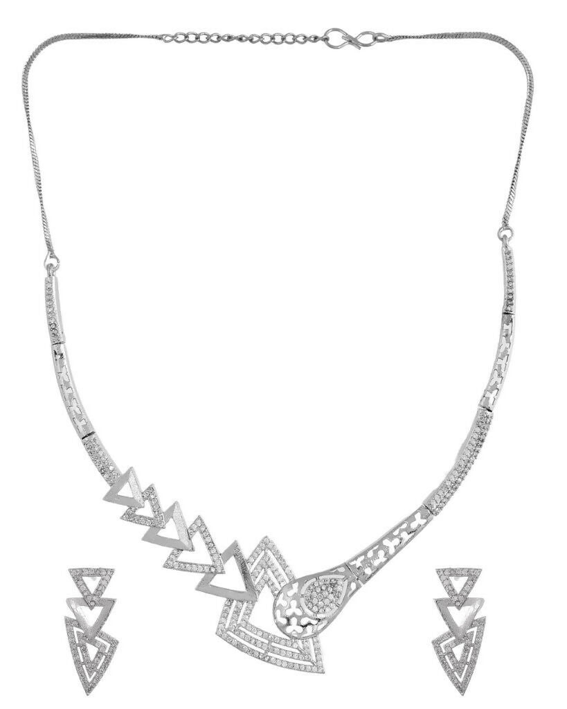 VOJ Silver Plated AD Studded Designer Handcrafted Jewellery Set - Grab2buy