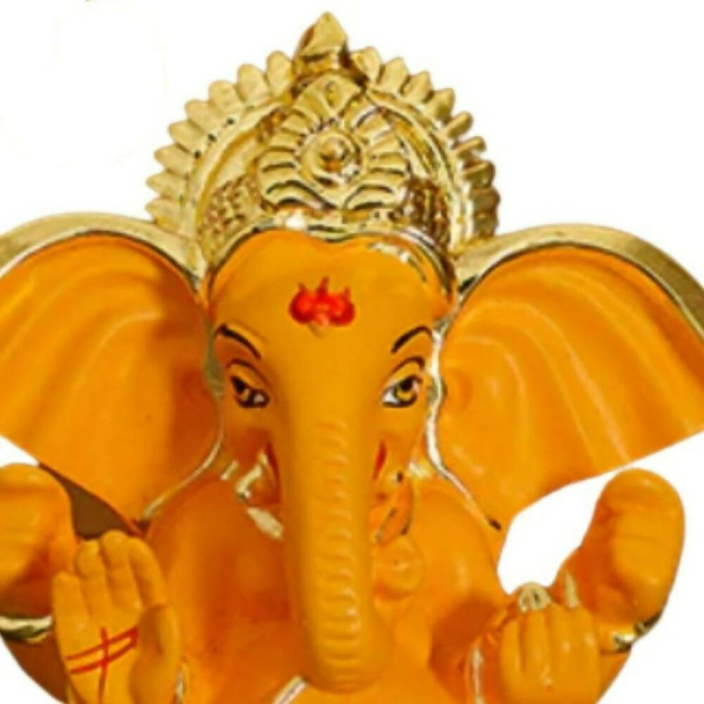 Tamas Gaj Karna Ganesh Idol | Orange & Gold | Brass Pooja Decor 