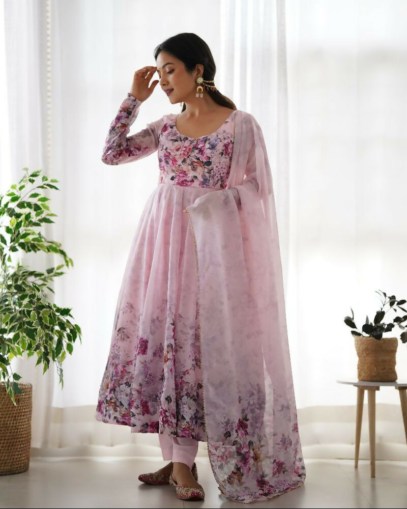 Joban Fashion Pink Kurta Set Organza Sequin Embroidery Work 