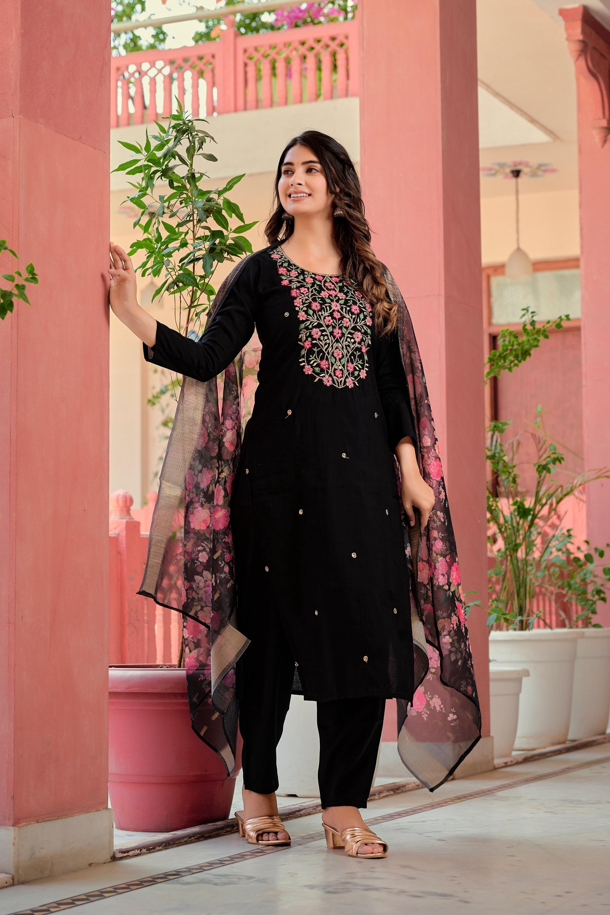 Hand Embroidered Kurta With Pant & Dupatta Premium Luxury, Multicolor - Hiral Fashion